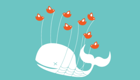 A white whale with an X for an eye is being carried away by a flock of orange birds.